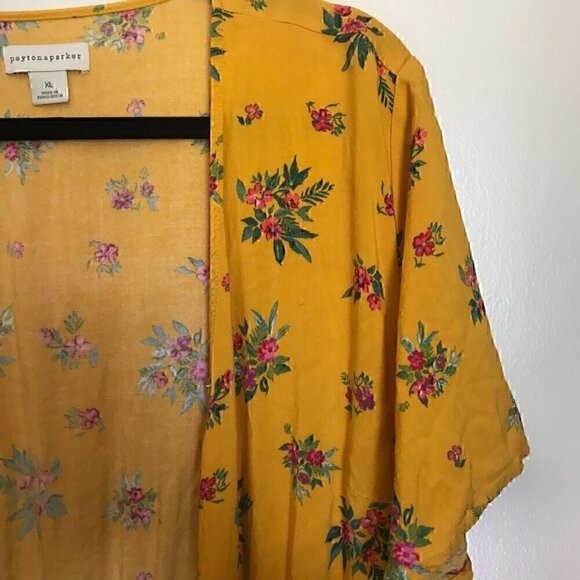 XL Peyton Parker Yellow Floral Wrap Mini Dress - Picture 3 of 5